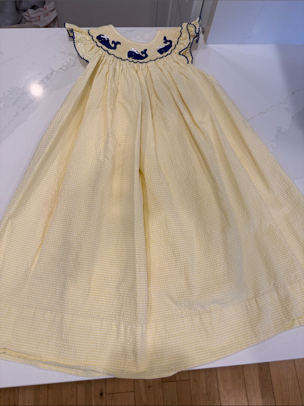 Light Yellow Smocked Whale-Trim Girls' Dress